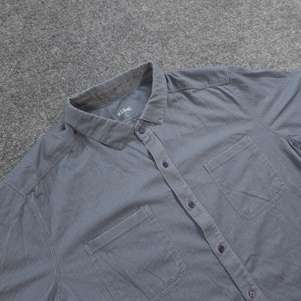 Kuhl Shirt Mens L Gray Herringbone Wildfibre Organic Cotton Hiking Camp Outdoors
